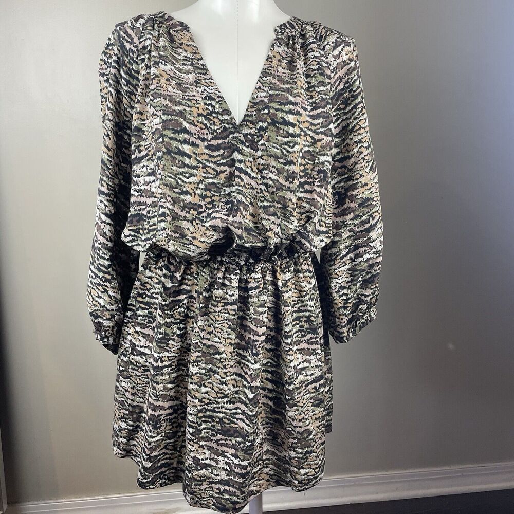 Joie Size Small Silk Classic Vneck Mini Dress Abstract Animal Print Boho